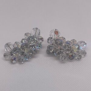 Vintage AB Crystal Cluster Clip On Earrings